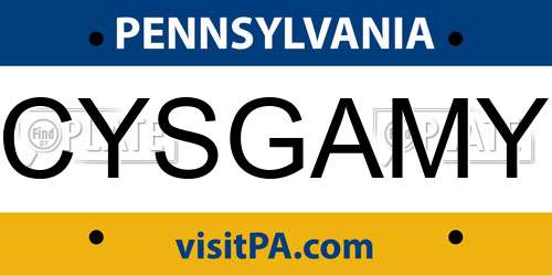 CYSGAMY Pennsylvania License Plate