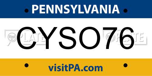 CYSO76 Pennsylvania License Plate