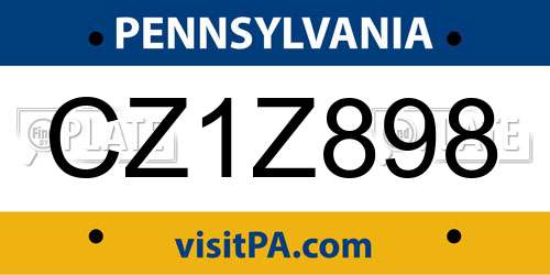 CZ1Z898 Pennsylvania License Plate