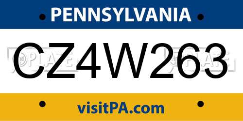 CZ4W263 Pennsylvania License Plate