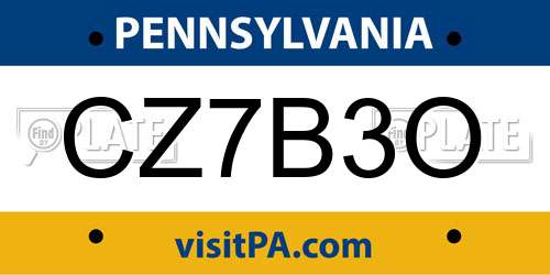 CZ7B3O Pennsylvania License Plate