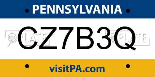 CZ7B3Q Pennsylvania License Plate