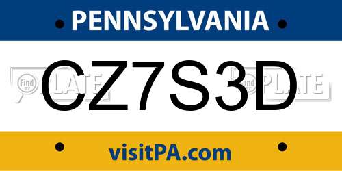 CZ7S3D Pennsylvania License Plate