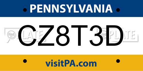 CZ8T3D Pennsylvania License Plate
