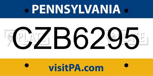 CZB6295 Pennsylvania License Plate