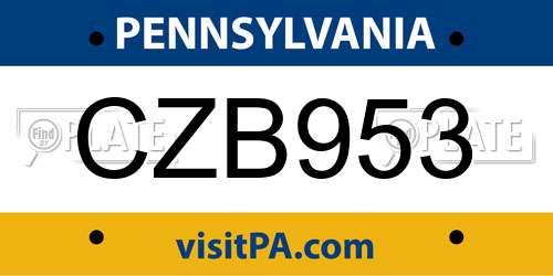 CZB953 Pennsylvania License Plate