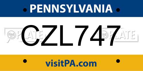 CZL747 Pennsylvania License Plate
