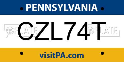 CZL74T Pennsylvania License Plate