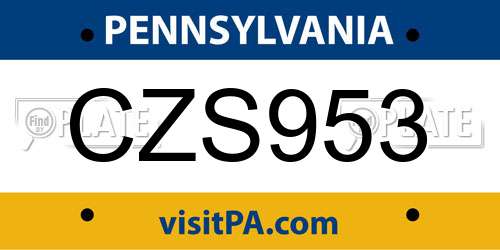 CZS953 Pennsylvania License Plate