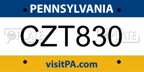 CZT830 Pennsylvania License Plate