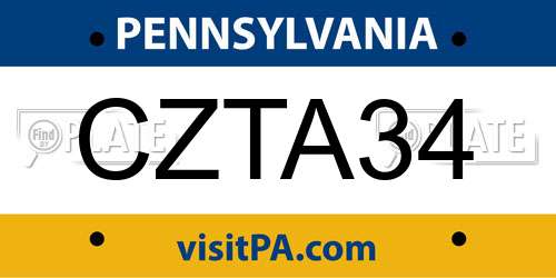 CZTA34 Pennsylvania License Plate