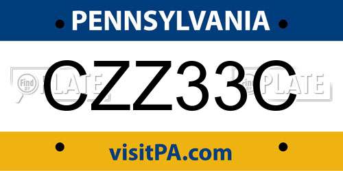 CZZ33C Pennsylvania License Plate