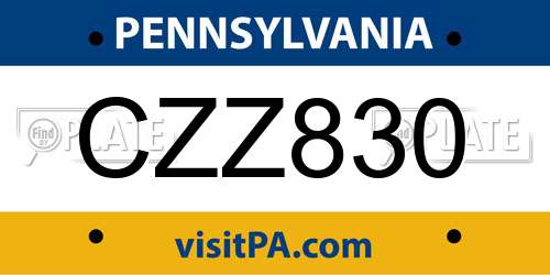 CZZ830 Pennsylvania License Plate
