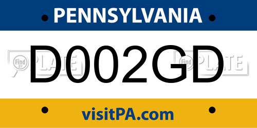 D002GD Pennsylvania License Plate