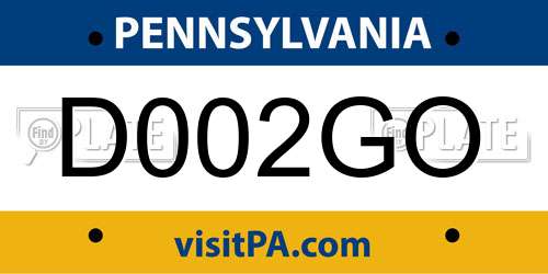 D002GO Pennsylvania License Plate