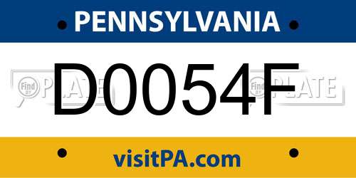 D0054F Pennsylvania License Plate