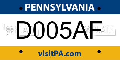 D005AF Pennsylvania License Plate