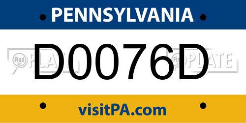 D0076D Pennsylvania License Plate
