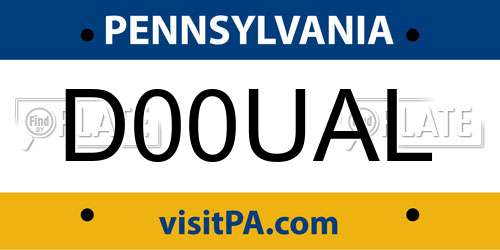 D00UAL Pennsylvania License Plate