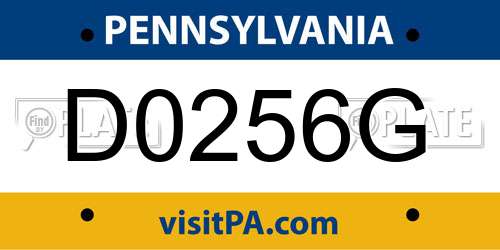D0256G Pennsylvania License Plate