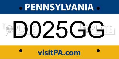 D025GG Pennsylvania License Plate