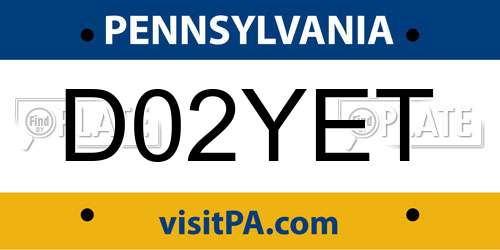 D02YET Pennsylvania License Plate