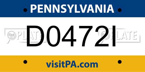 D0472I Pennsylvania License Plate