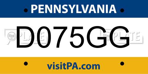 D075GG Pennsylvania License Plate