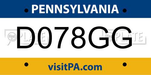 D078GG Pennsylvania License Plate