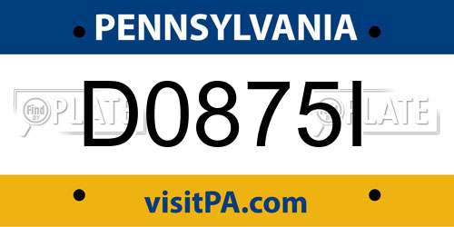 D0875I Pennsylvania License Plate