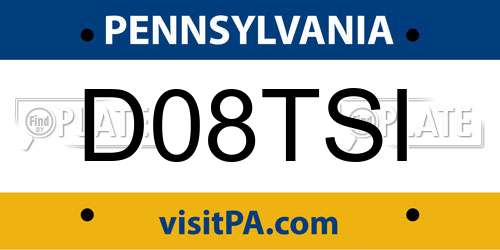 D08TSI Pennsylvania License Plate