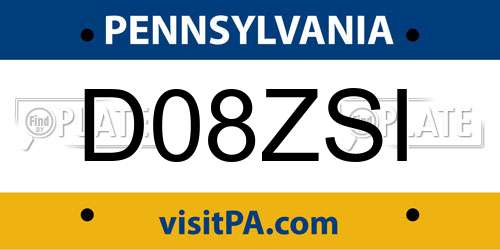 D08ZSI Pennsylvania License Plate