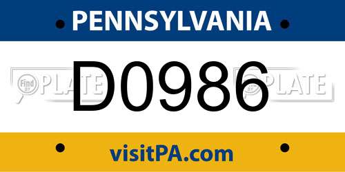 D0986 Pennsylvania License Plate