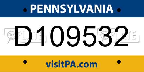 D109532 Pennsylvania License Plate