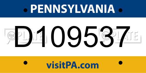 D109537 Pennsylvania License Plate