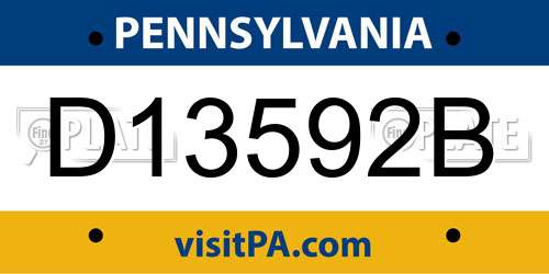 D13592B Pennsylvania License Plate