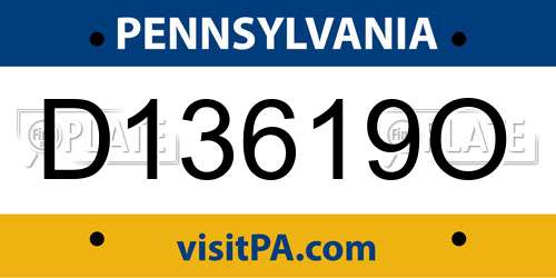 D13619O Pennsylvania License Plate