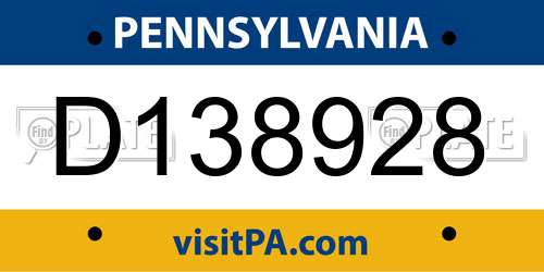D138928 Pennsylvania License Plate