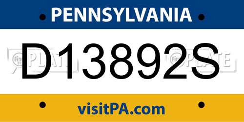 D13892S Pennsylvania License Plate