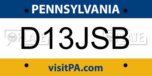 D13JSB Pennsylvania License Plate