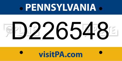 D226548 Pennsylvania License Plate