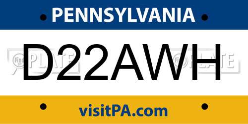 D22AWH Pennsylvania License Plate