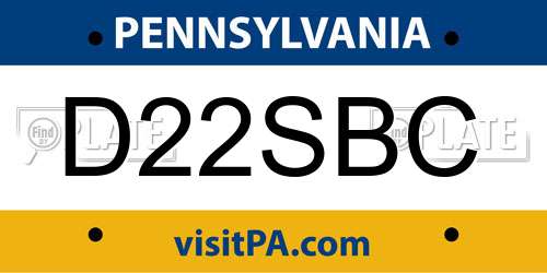 D22SBC Pennsylvania License Plate