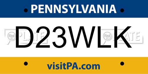 D23WLK Pennsylvania License Plate