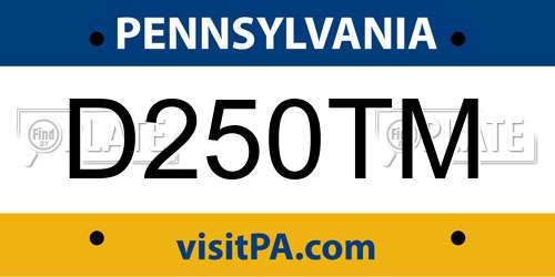 D250TM Pennsylvania License Plate