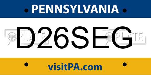D26SEG Pennsylvania License Plate