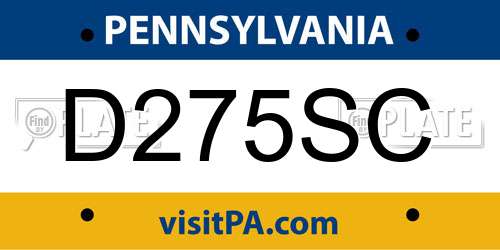 D275SC Pennsylvania License Plate