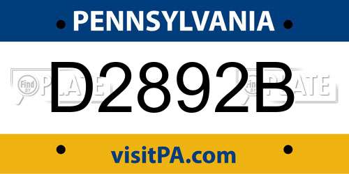 D2892B Pennsylvania License Plate