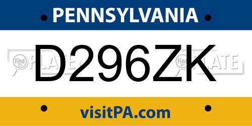 D296ZK Pennsylvania License Plate