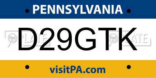D29GTK Pennsylvania License Plate